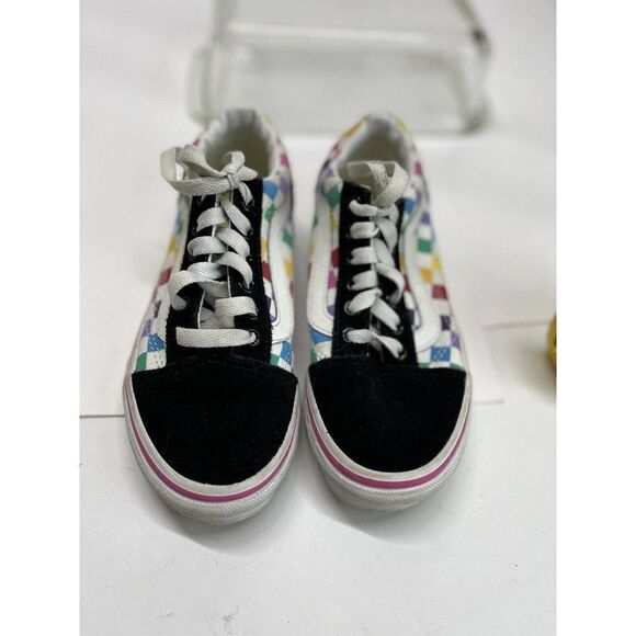 Vans Old School Rainbow Checkered Sneakers Skate Shoes Youth 1.5 US Black Suede - Picture 3 of 9